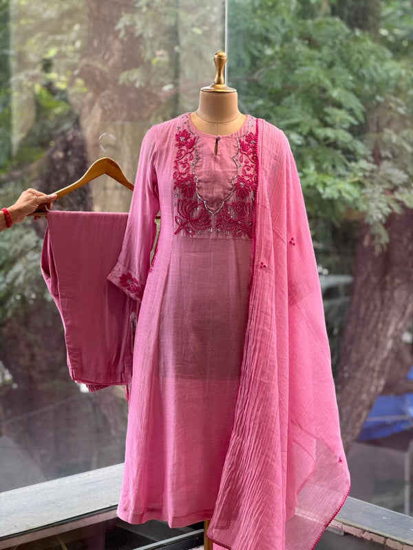 Pink Yoke Work Dupatta Set