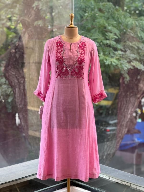 Pink Yoke Work Dupatta Set