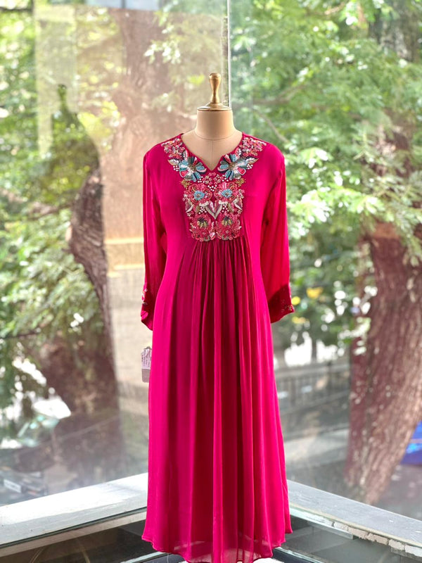 Rani Pink Intricate Yoke Suit