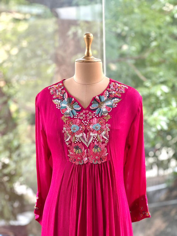 Rani Pink Intricate Yoke Suit