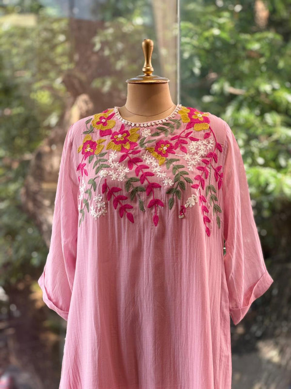 Pink Embroidered Mul Tunic