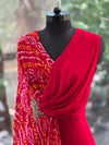 Red Bandhej Flap Gown