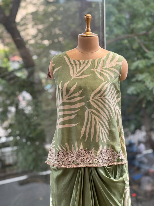 Pastel Green Pleated skirt Set