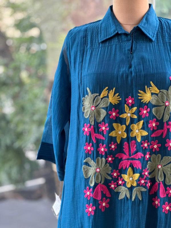 Blue Mul Chanderi Tunic
