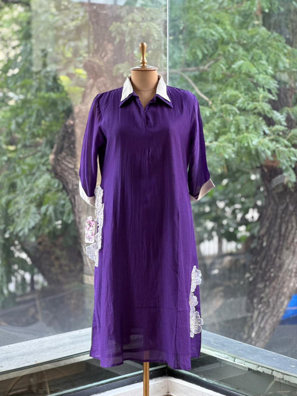 Purple White Patch Work Tunic
