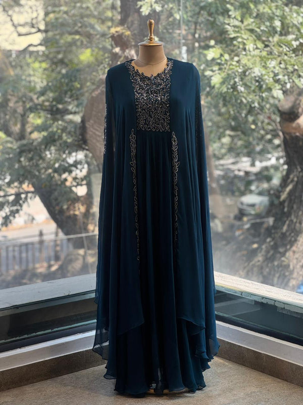 Teal Blue Pipe Work Gown