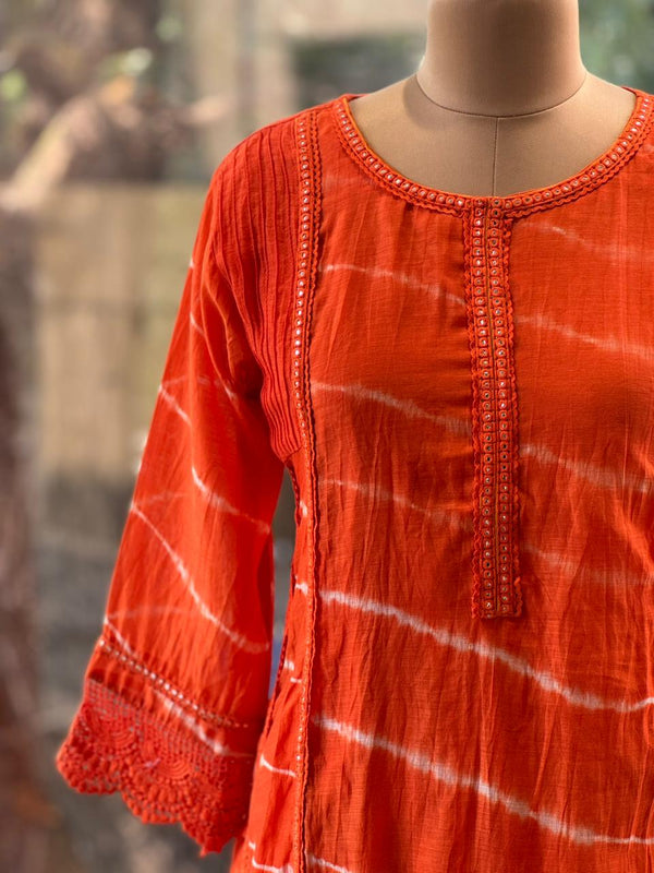 Orange Leheriya Dupatta Set
