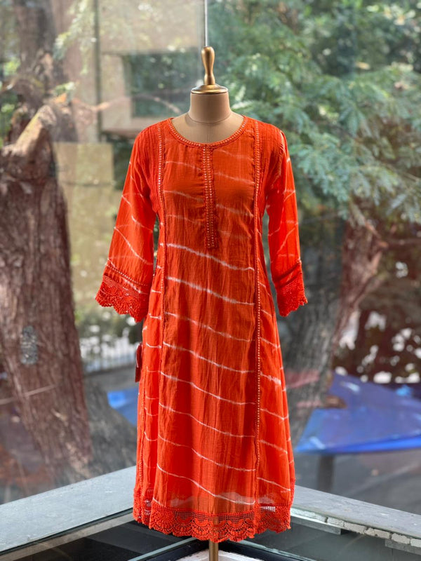Orange Leheriya Dupatta Set