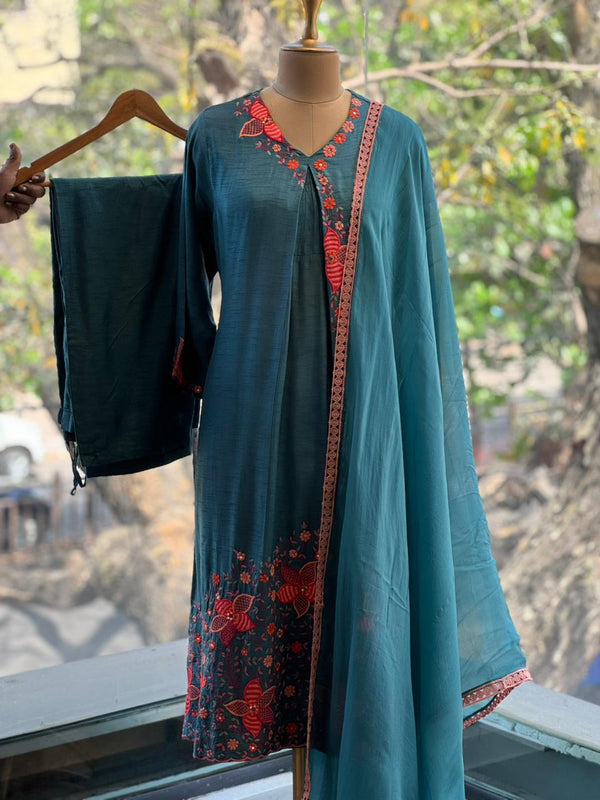 Blue Embroidered Dupatta Set