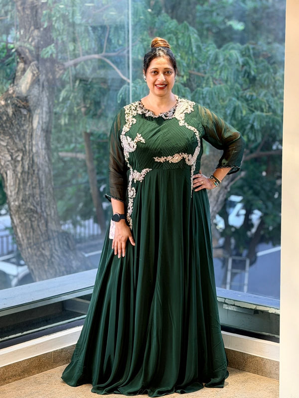 Green Intricate Patch Work Gown