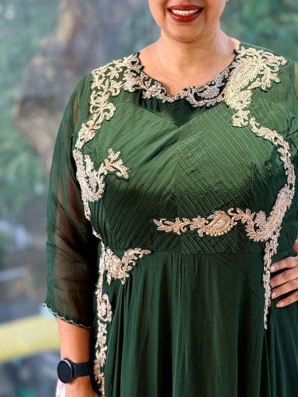 Green Intricate Patch Work Gown