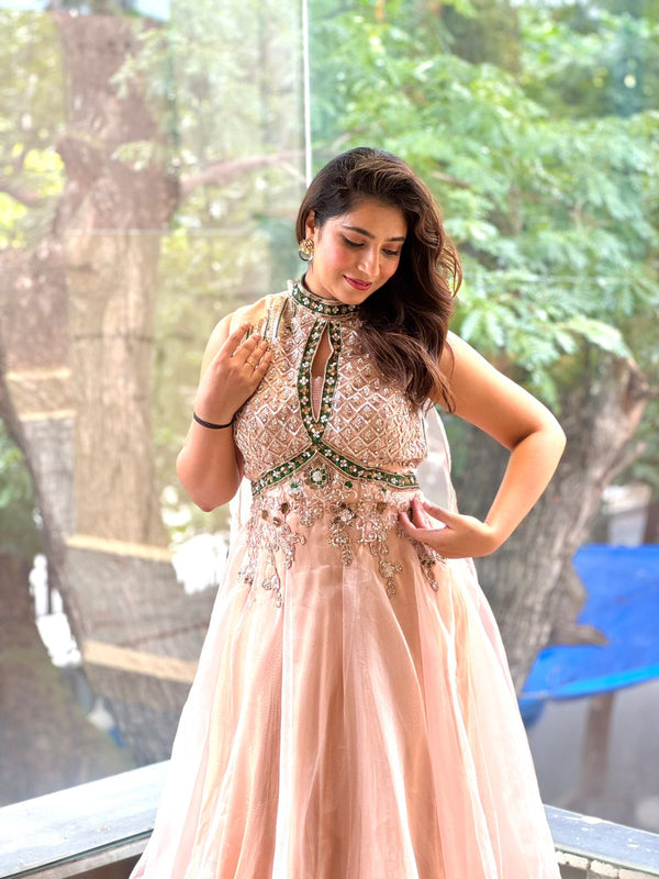 Light Peach designer Made Gown