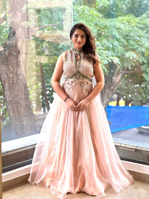 Light Peach designer Made Gown