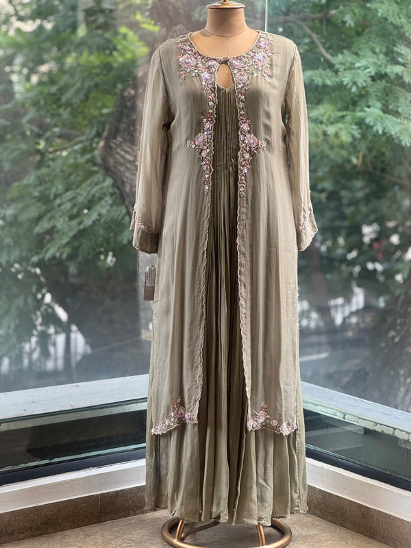 Chikoo Attached Jacket Style Gown