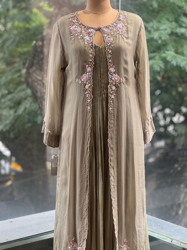 Chikoo Attached Jacket Style Gown