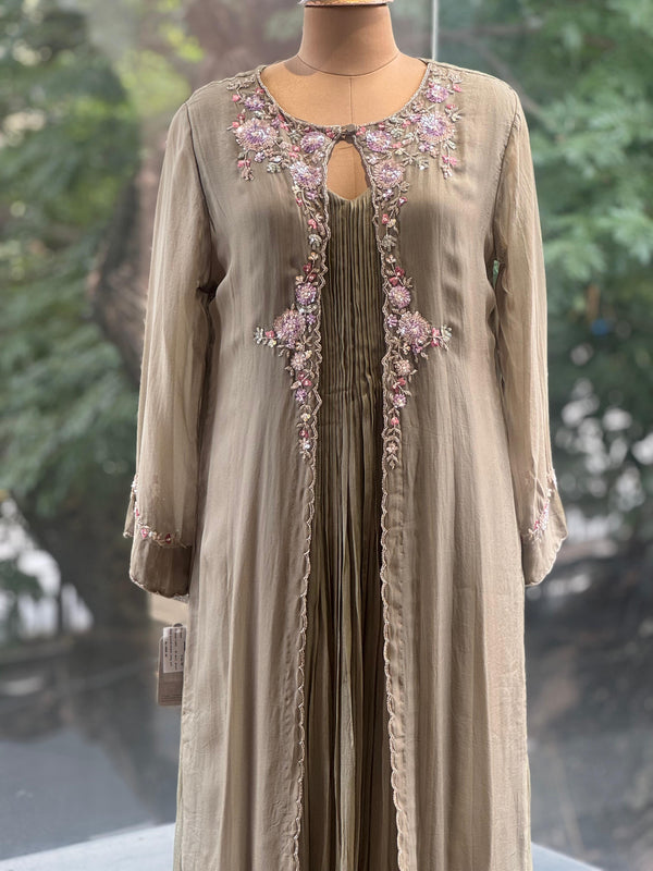 Chikoo Attached Jacket Style Gown