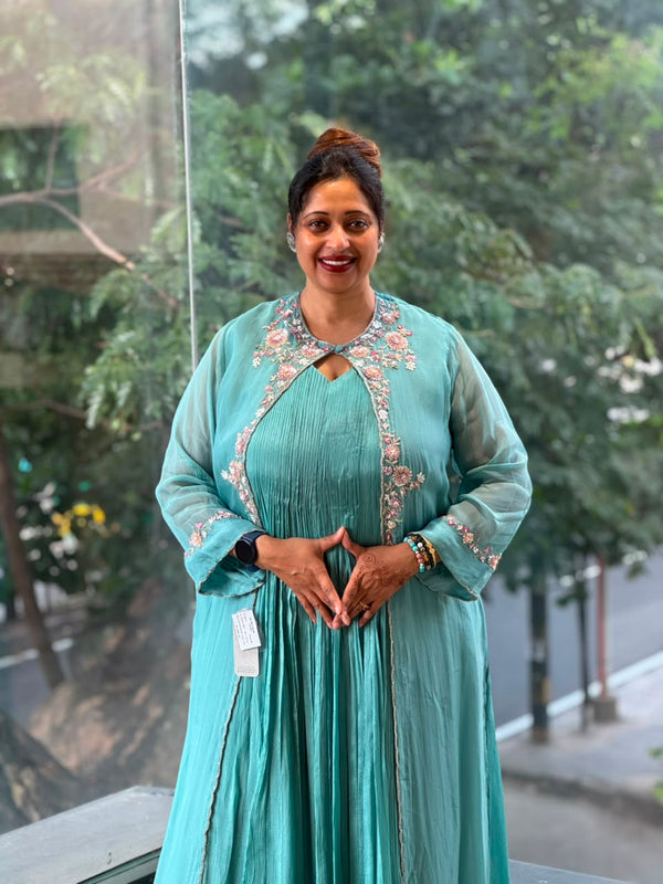 Sea Blue Attached Jacket Style Gown