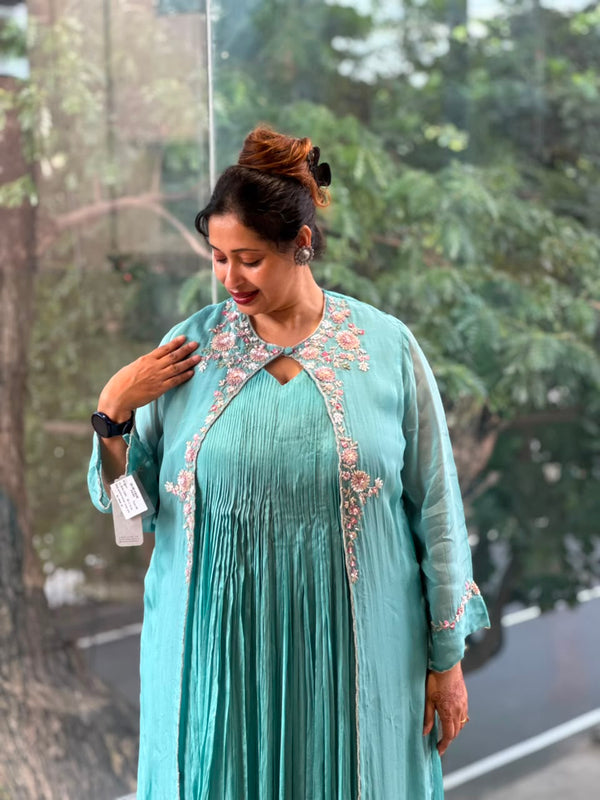 Sea Blue Attached Jacket Style Gown