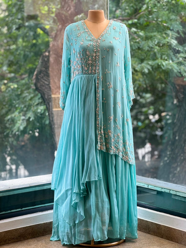 Pastel Blue Intricate Work Gown