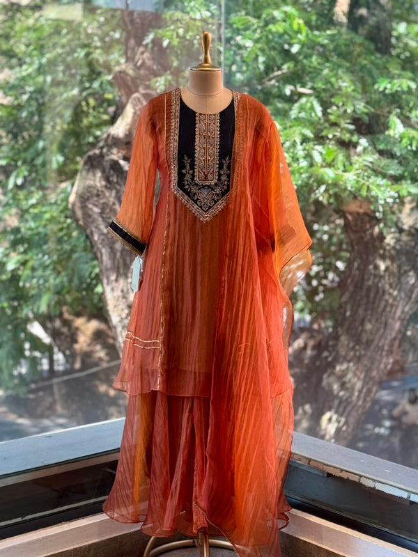 Rust Glass Tissue Dupatta Set