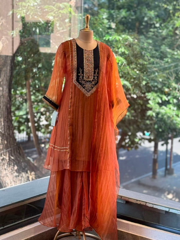 Rust Glass Tissue Dupatta Set