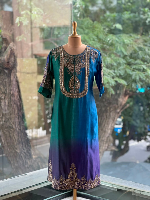Peacock Green Mul chanderi Suit
