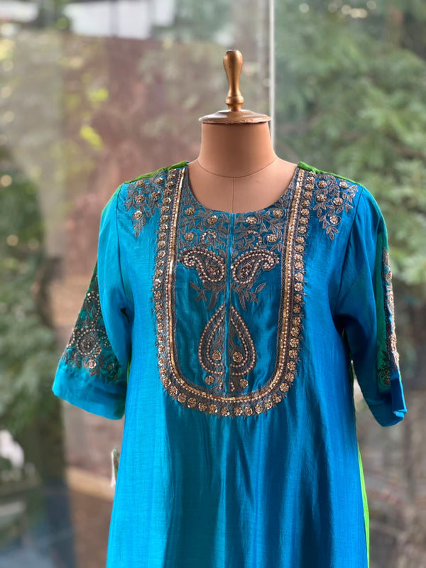 Blue Shaded Chanderi Silk Suit
