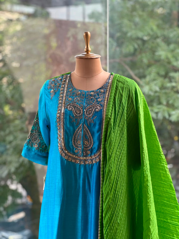 Blue Shaded Chanderi Silk Suit