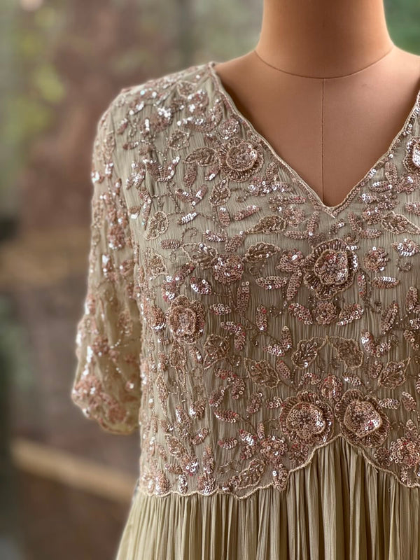 Pista Green Intricate Yoke Gown