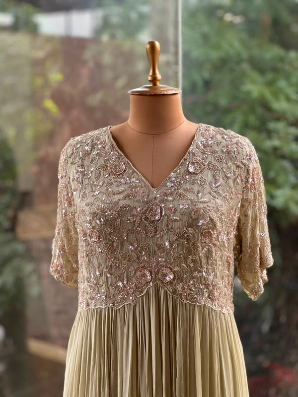 Pista Green Intricate Yoke Gown