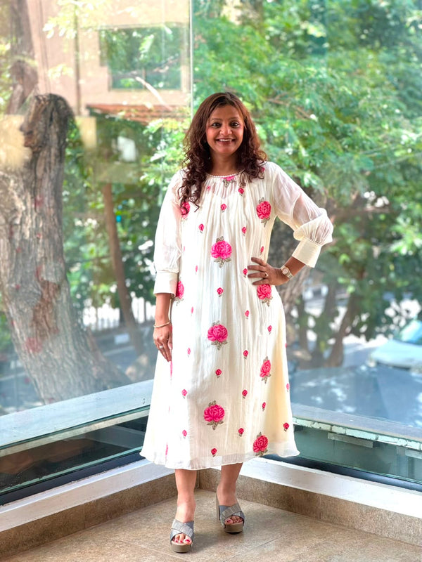 Half white Floral Embroidery Tunic