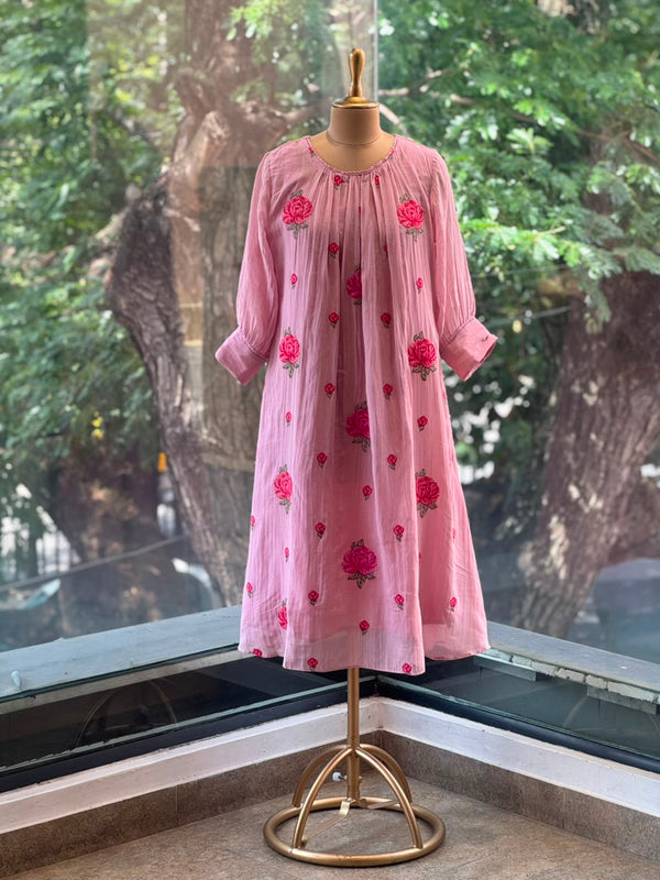Pink Floral Embroidery Tunic