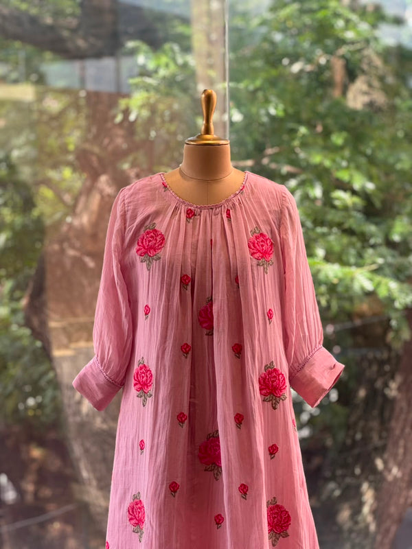 Pink Floral Embroidery Tunic