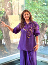 Purple Organza Shirt & Pleated Skirt Set with Applique Detail