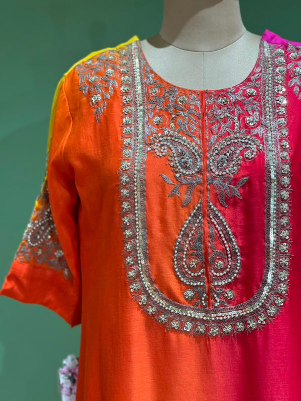 Orange Shaded Intricate Work Dupatta Set