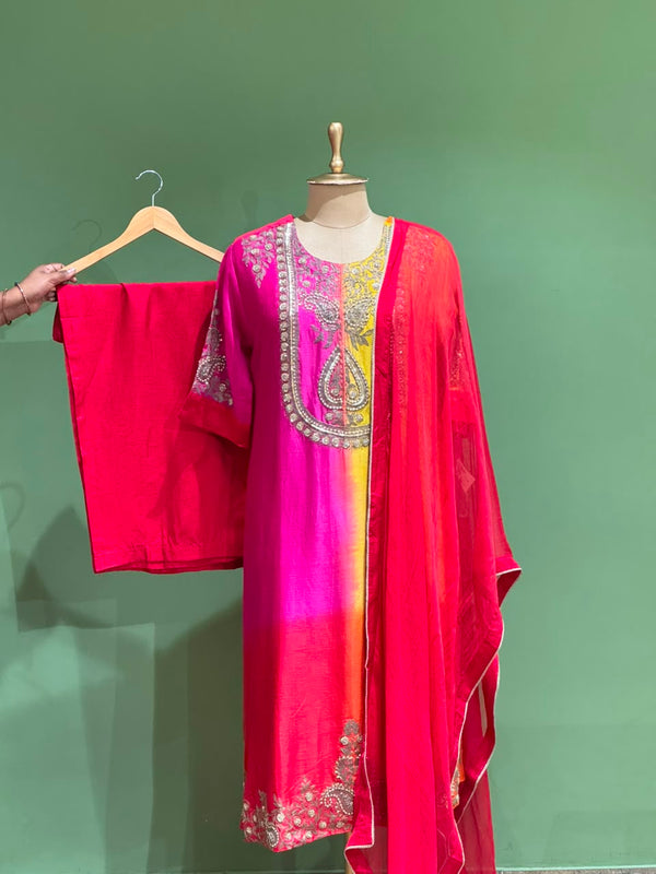 Red Shaded Intricate Work Dupatta Set