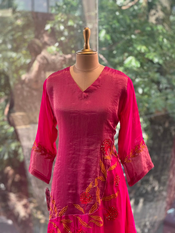 Pink Embroidered Organza suit