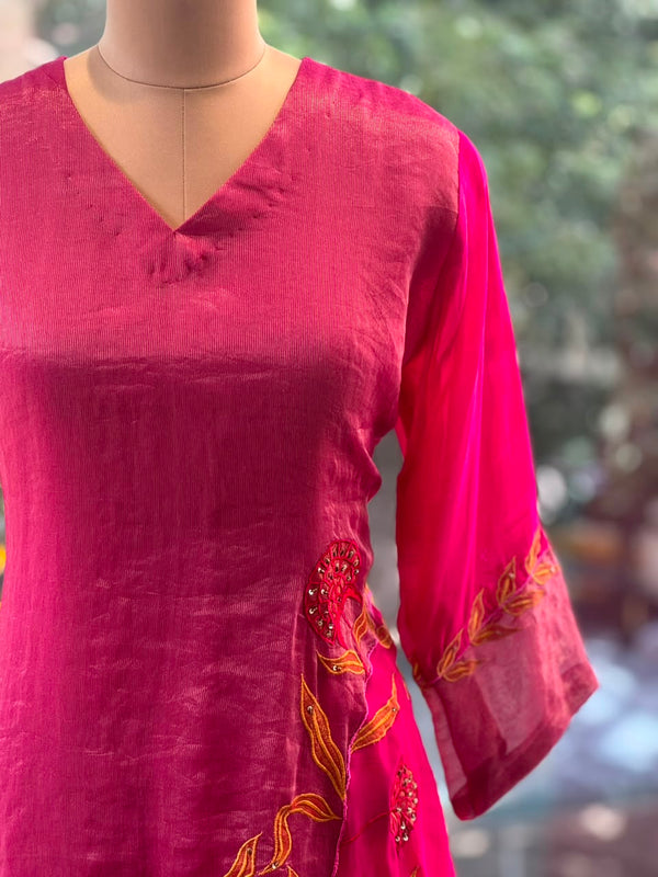 Pink Embroidered Organza suit