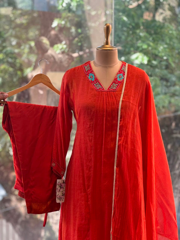 Orange Mul Chanderi Suit