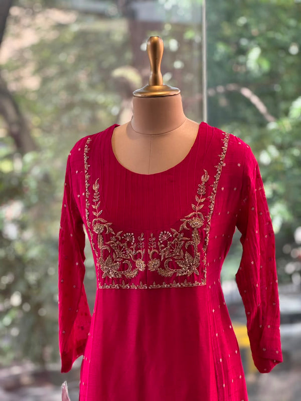 Reddish Maroon Mul Chanderi Suit