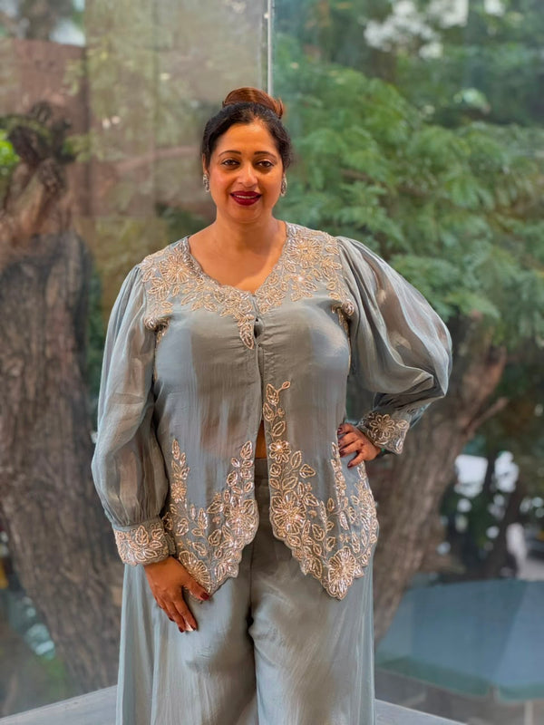 Greyish Blue Palazzo Set