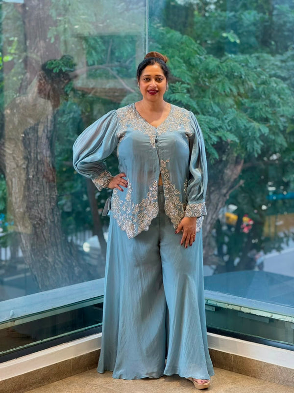 Greyish Blue Palazzo Set