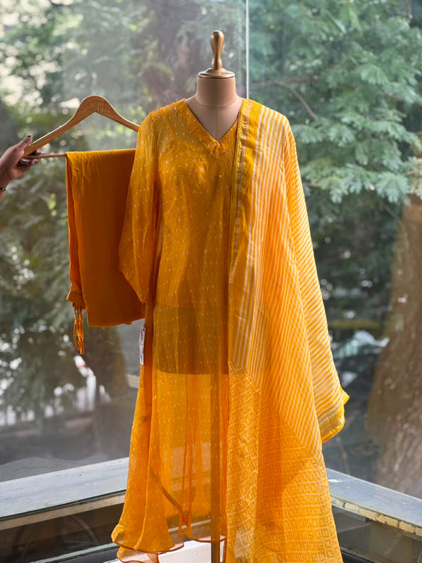 Yellow silk kota dupatta set