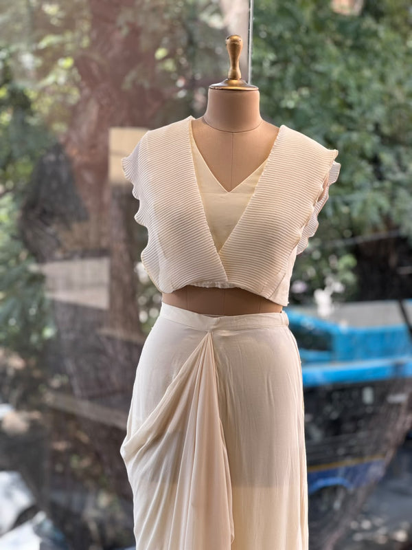 Half White Crush Flap Skirt Set