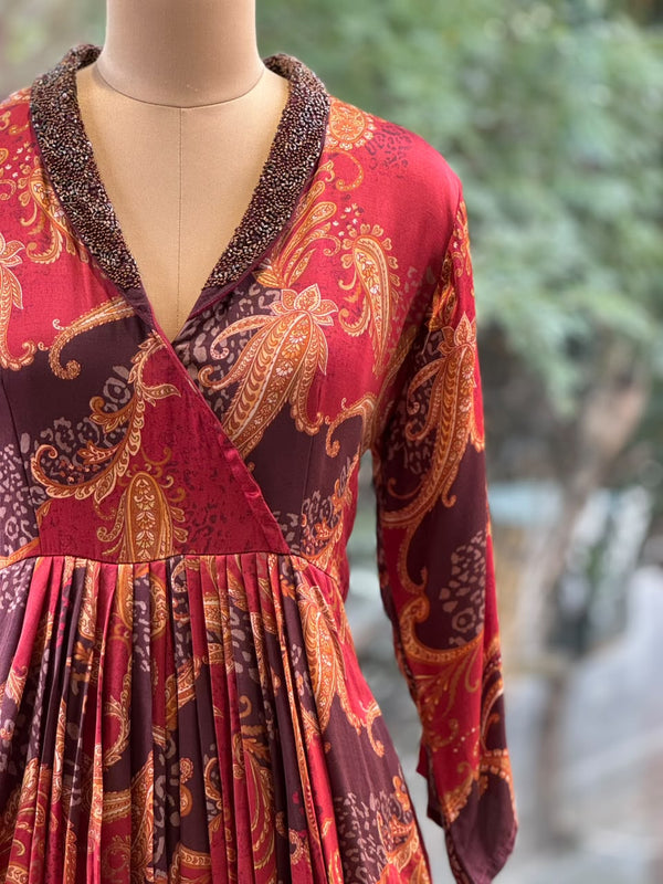 Maroon Digital Print Cowl Tunic