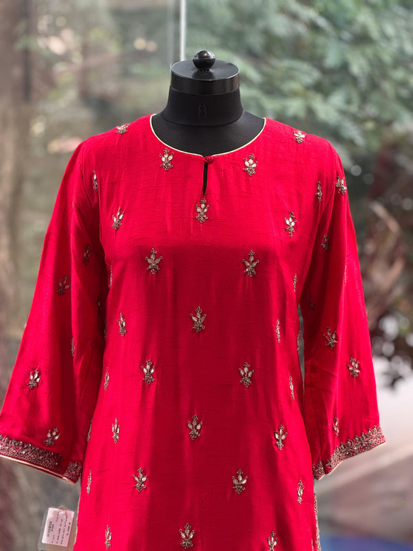 Red Gota Work Sharara Set