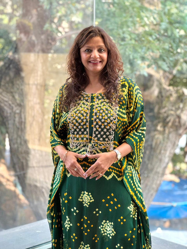 Green Bandhej Kaftan Co Ord