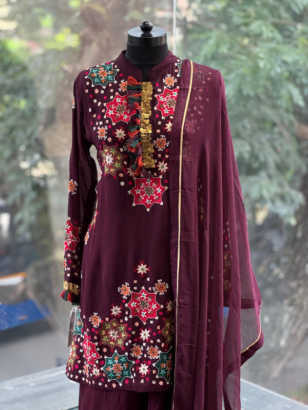 Wine Embroidered Suit