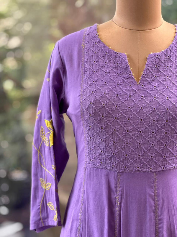 Purple Kota Dupatta Set