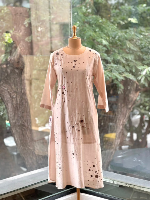Beige Mirror Work Suit